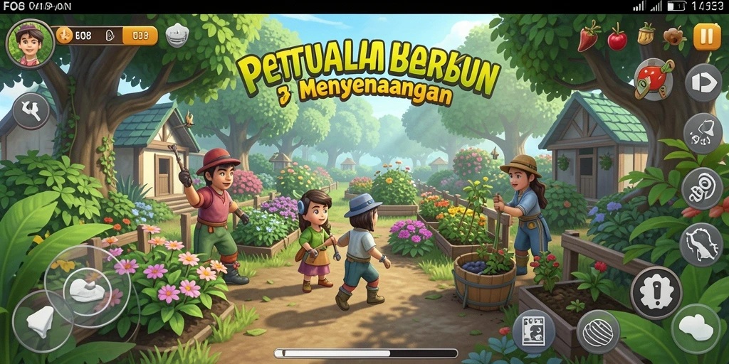 Tampilan gameplay <strong>FO8</strong> saat merawat kebun dan hewan.