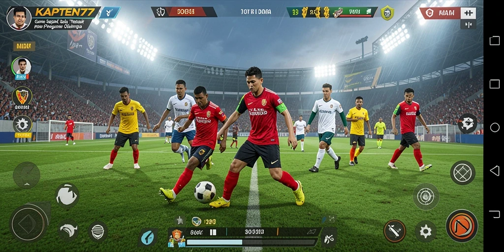 Tampilan gameplay seru dari KAPTEN77 dengan aksi sepak bola spektakuler.