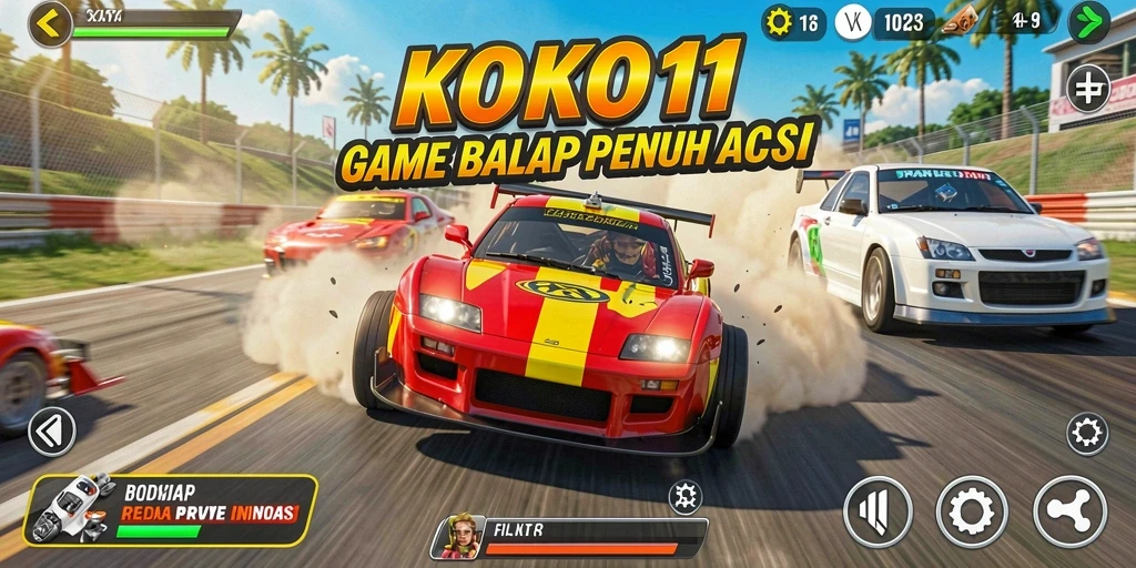Gameplay KOKO11 yang mendebarkan dengan aksi balapan cepat.