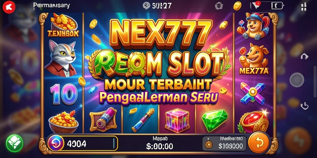 Tampilan gameplay NEX777 yang menonjol dengan mesin slot yang colorful.