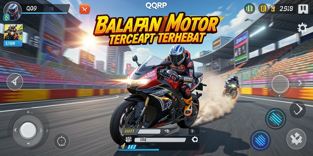 Screenshot menunjukkan aksi balapan motor yang mendebarkan dan grafis yang menawan.