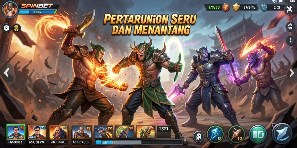 Screenshot SPINBET menampilkan pertarungan penuh aksi antara dua karakter.
