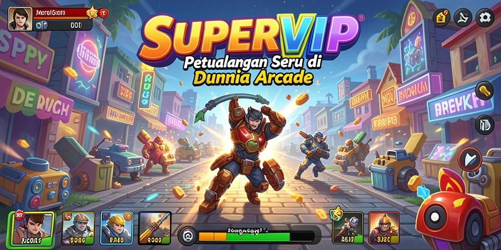 Tampilan gameplay seru dari SUPERVIP dengan tantangan arcade yang menarik.
