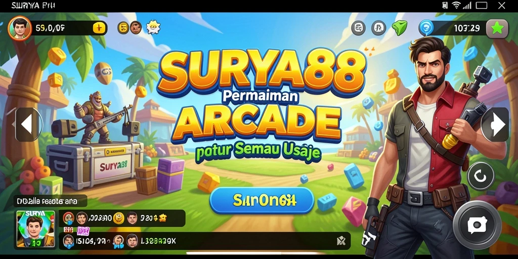 Screenshot utama SURYA88 menampilkan gameplay Arcade yang menarik dan penuh warna.