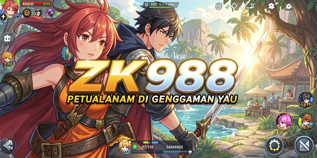 Tampilan gameplay ZK988 yang dinamis dan penuh warna, menyajikan petualangan anime yang seru.